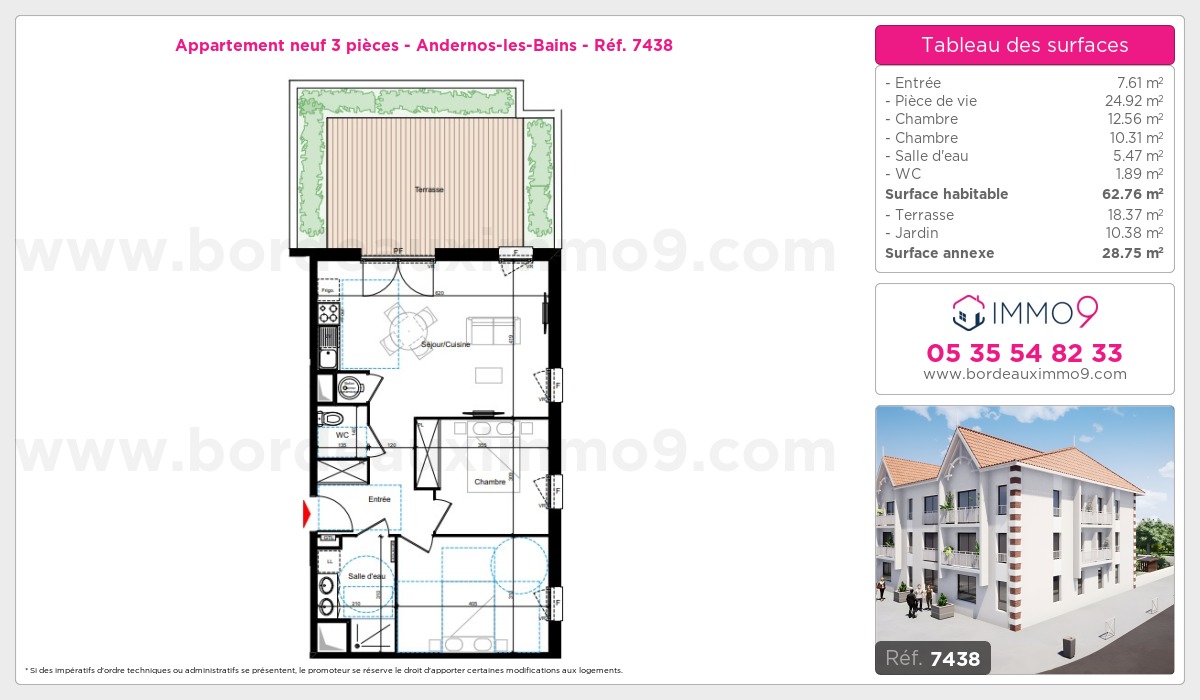 Plan et surfaces, Programme neuf Andernos-les-Bains Référence n° 7438