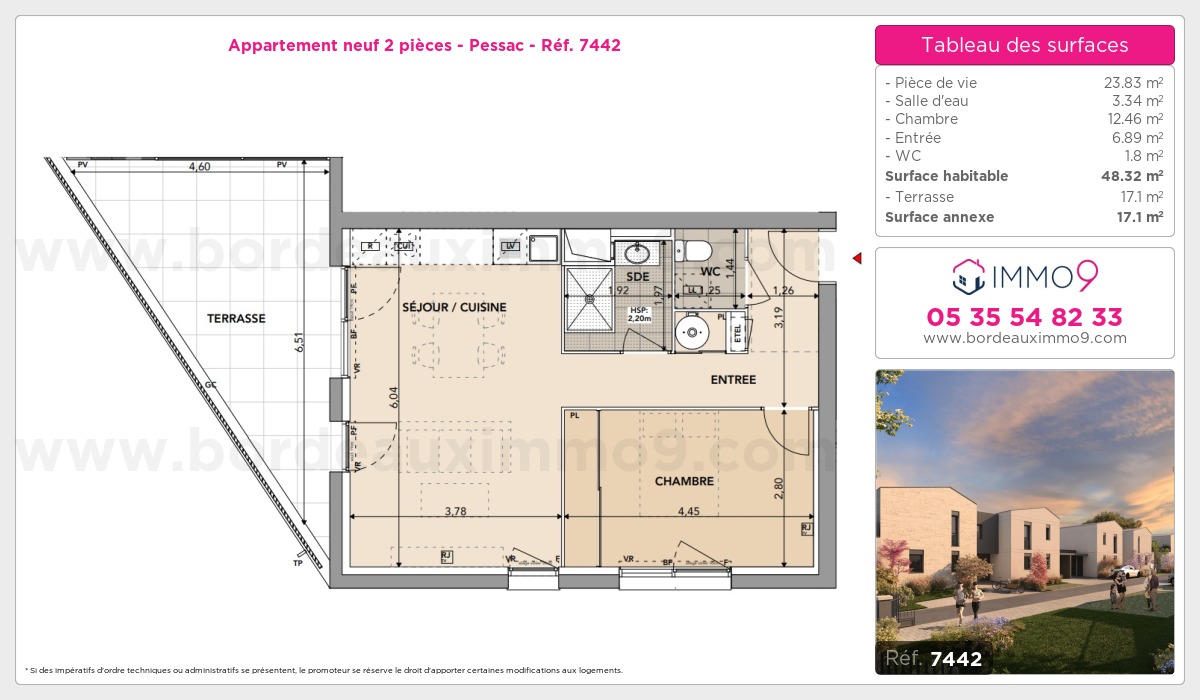 Plan et surfaces, Programme neuf Pessac Référence n° 7442