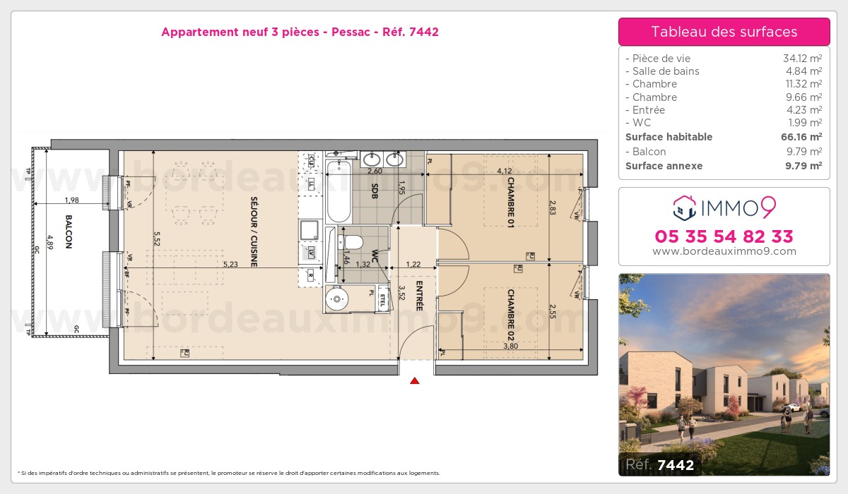 Plan et surfaces, Programme neuf Pessac Référence n° 7442