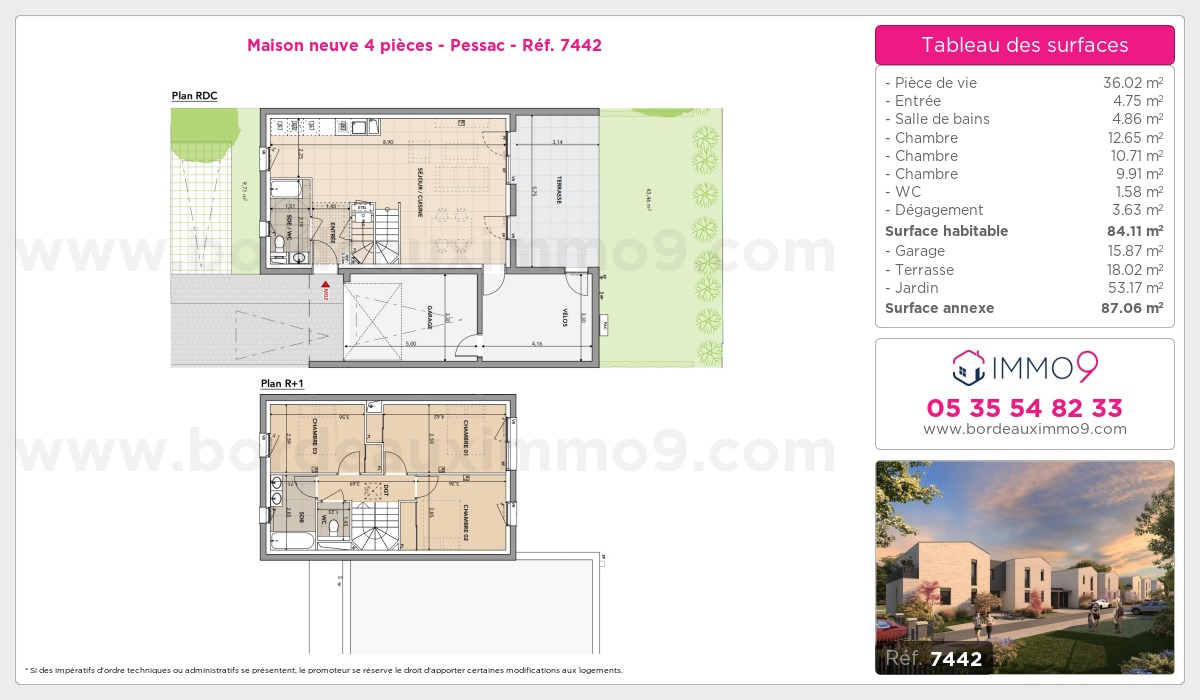 Plan et surfaces, Programme neuf Pessac Référence n° 7442