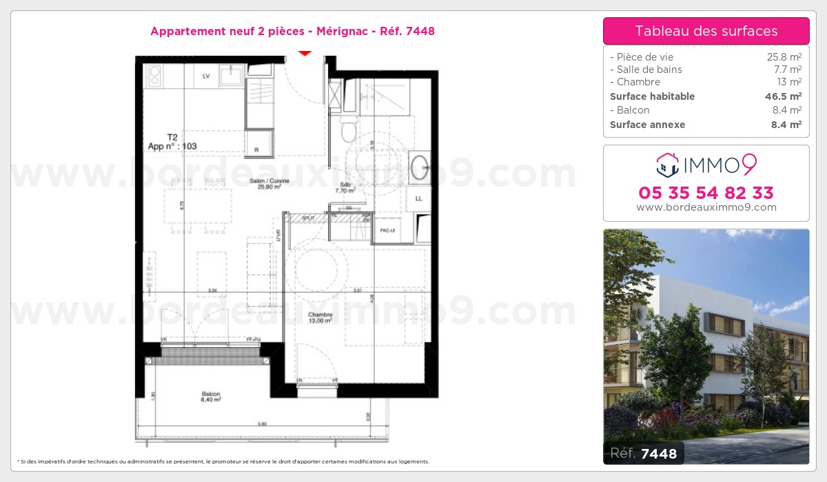 Plan et surfaces, Programme neuf Mérignac Référence n° 7448