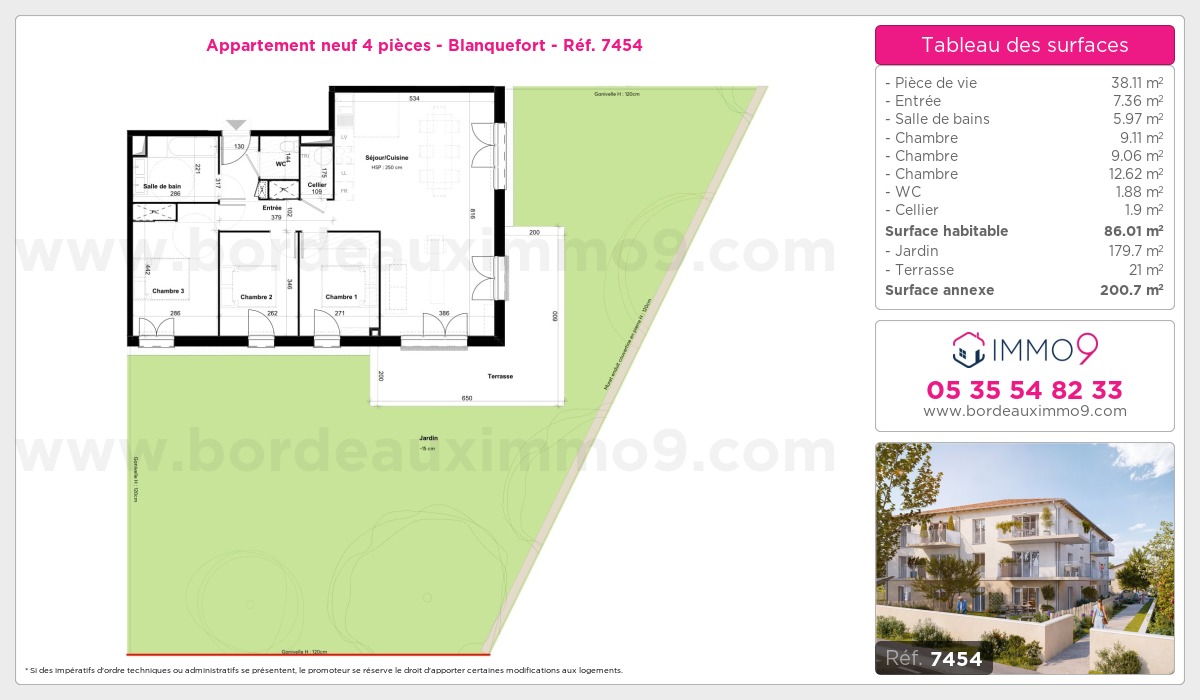 Plan et surfaces, Programme neuf Blanquefort Référence n° 7454