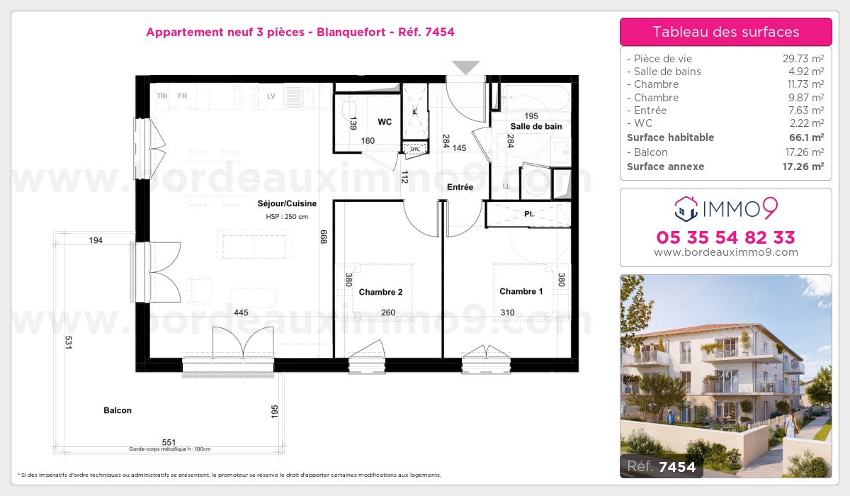 Plan et surfaces, Programme neuf Blanquefort Référence n° 7454