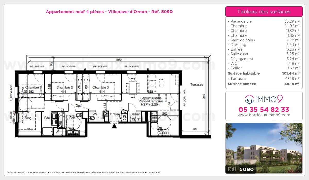 Plan et surfaces, Programme neuf Villenave-d'Ornon Référence n° 5090
