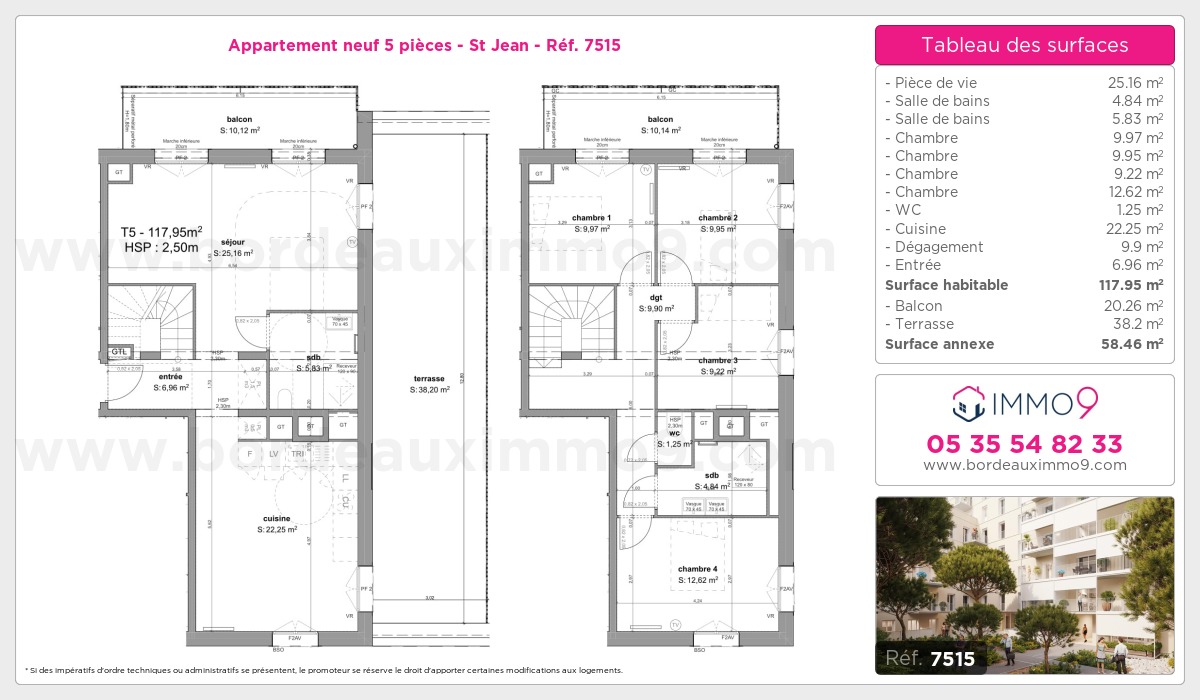 Plan et surfaces, Programme neuf Bordeaux : St Jean Référence n° 7515