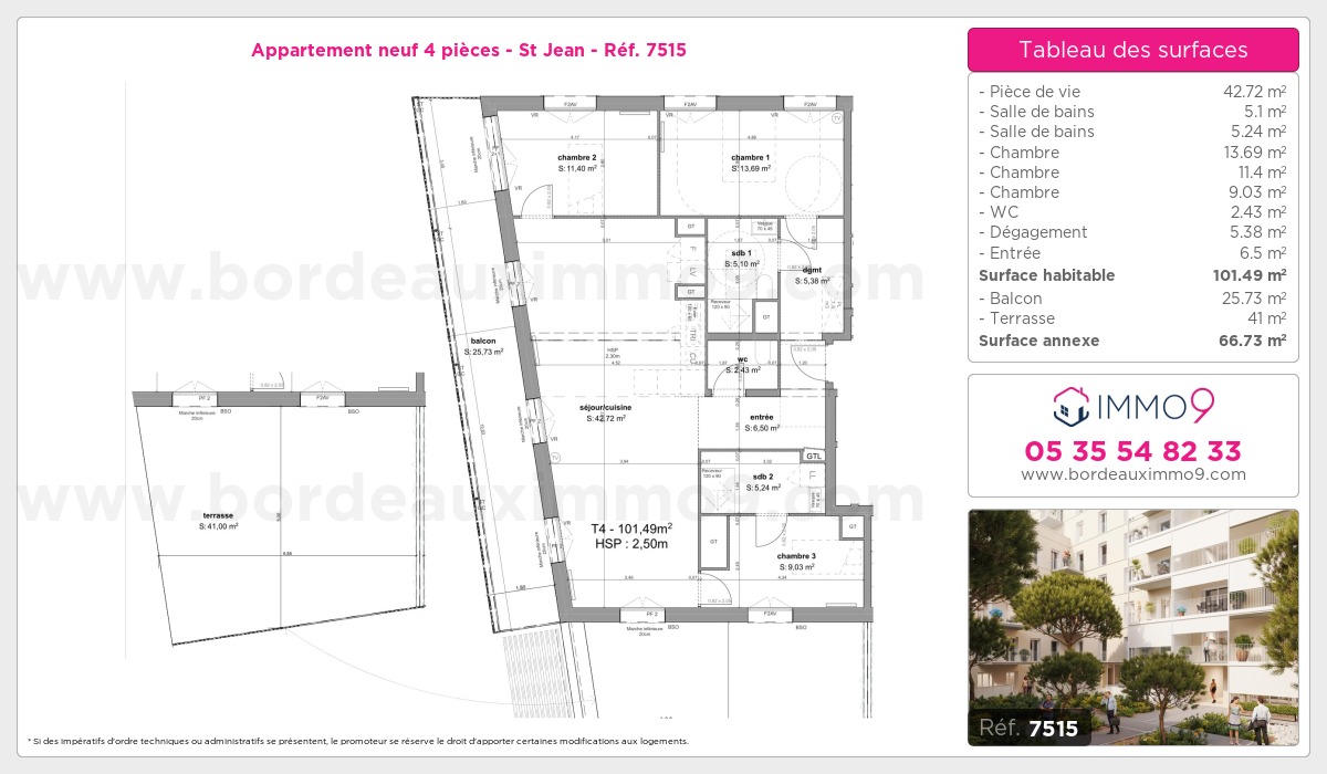 Plan et surfaces, Programme neuf Bordeaux : St Jean Référence n° 7515