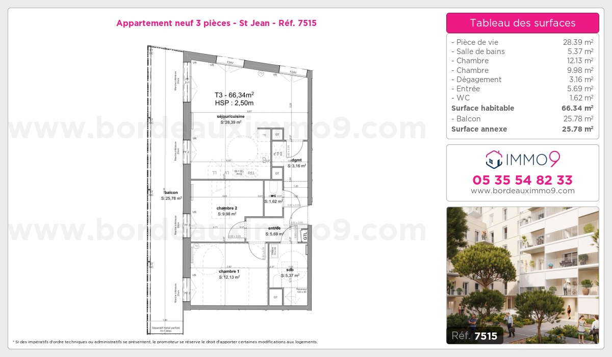 Plan et surfaces, Programme neuf Bordeaux : St Jean Référence n° 7515