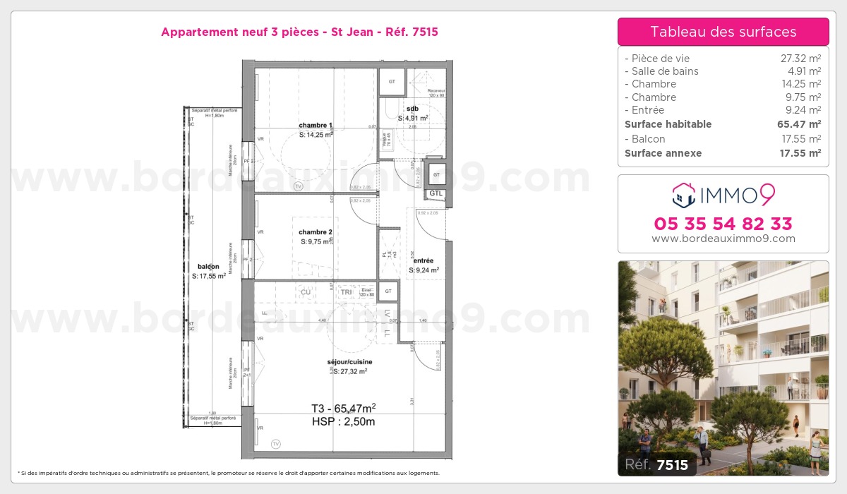 Plan et surfaces, Programme neuf Bordeaux : St Jean Référence n° 7515