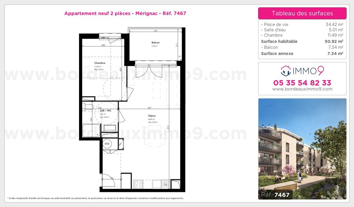 Plan et surfaces, Programme neuf Mérignac Référence n° 7467