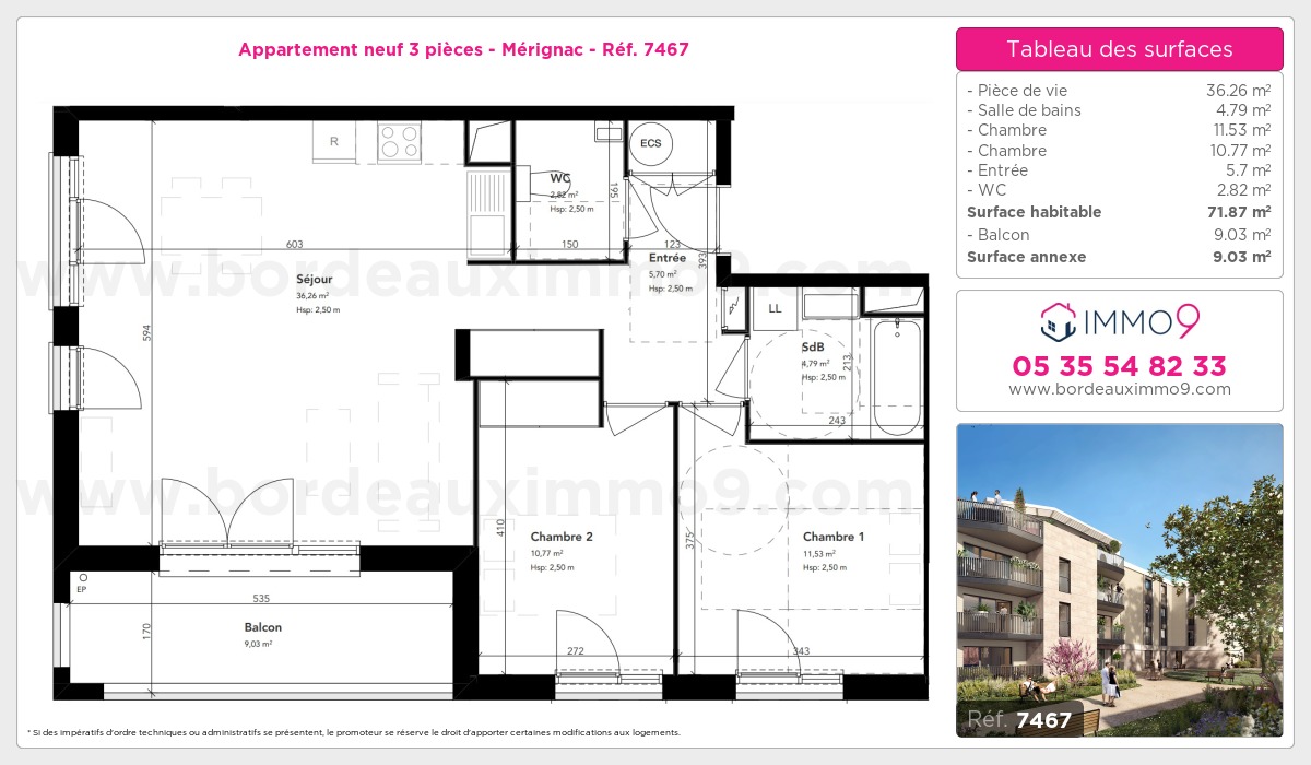 Plan et surfaces, Programme neuf Mérignac Référence n° 7467