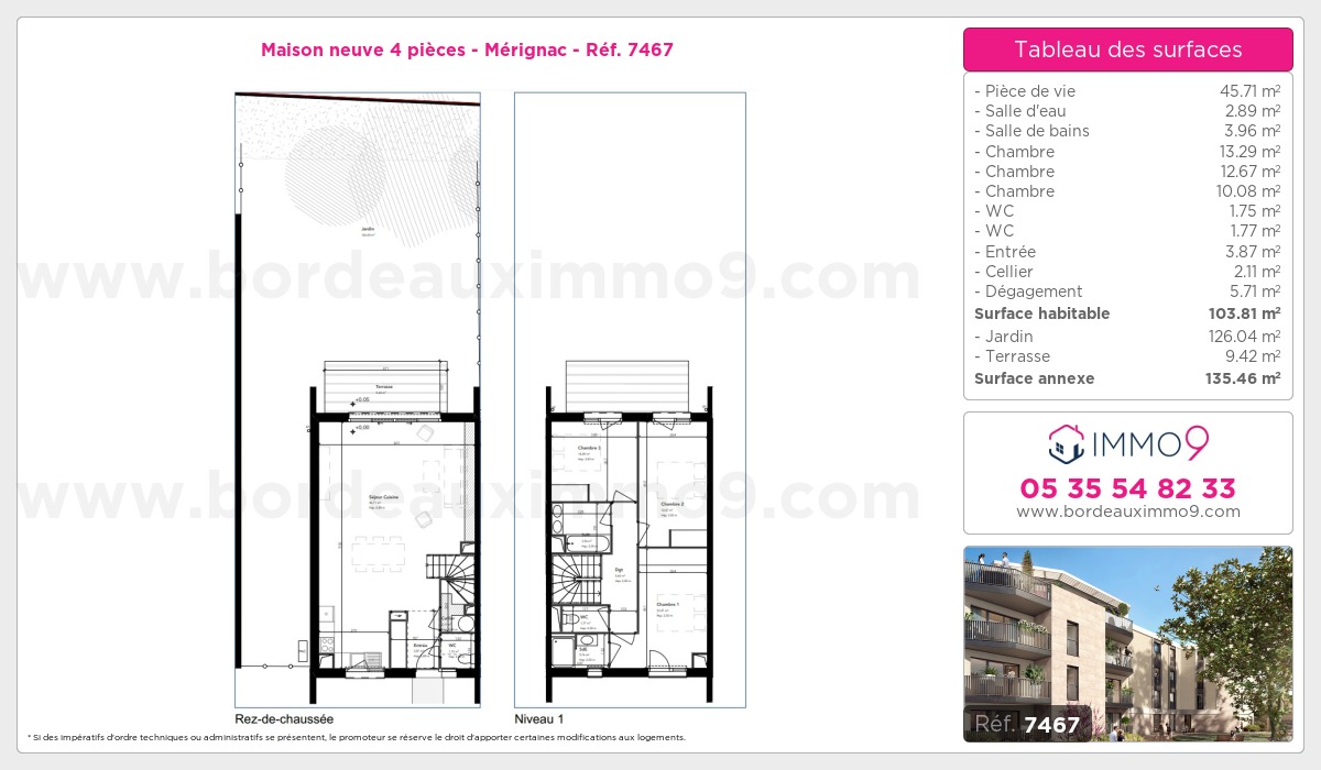 Plan et surfaces, Programme neuf Mérignac Référence n° 7467