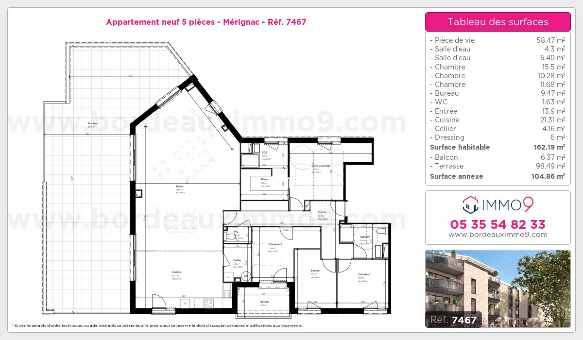 Plan et surfaces, Programme neuf Mérignac Référence n° 7467