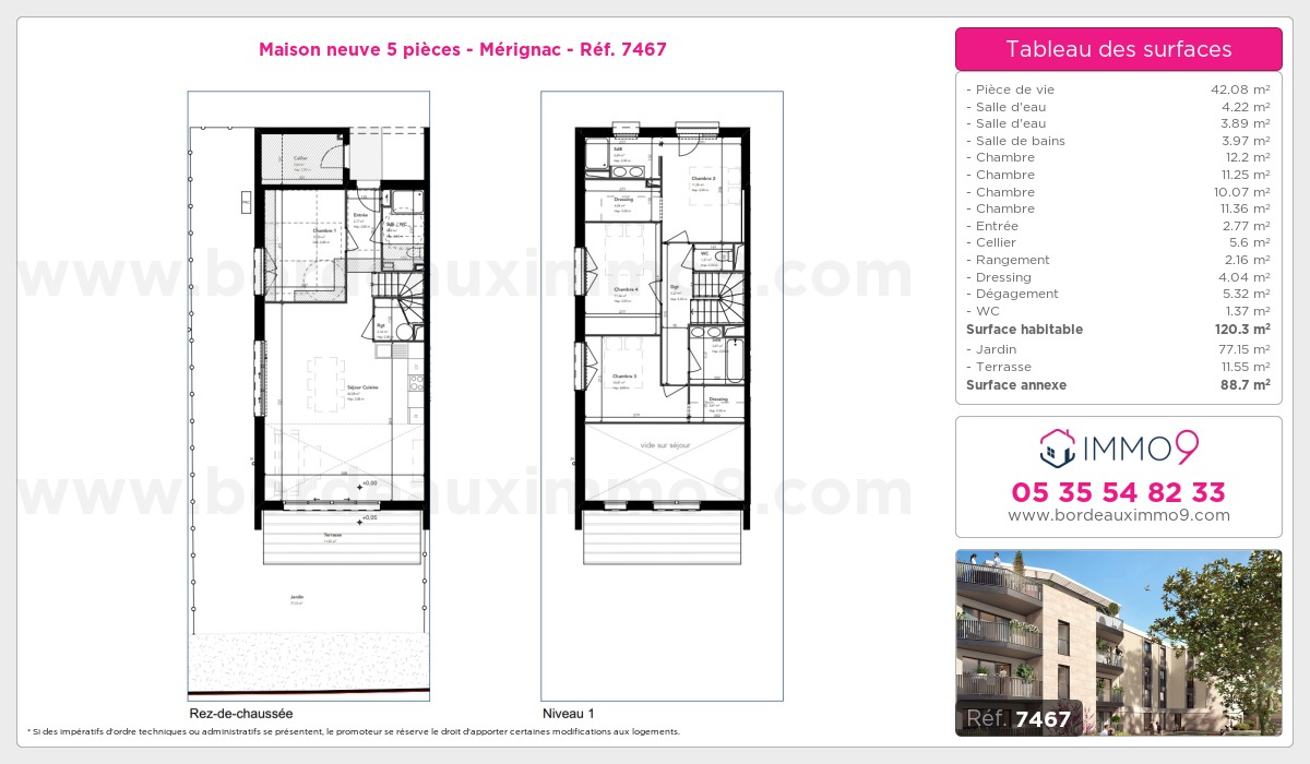 Plan et surfaces, Programme neuf Mérignac Référence n° 7467