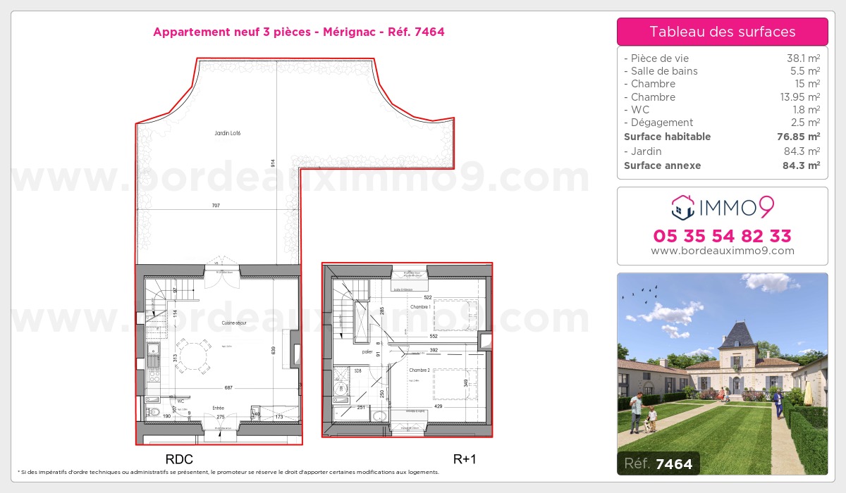 Plan et surfaces, Programme neuf Mérignac Référence n° 7464