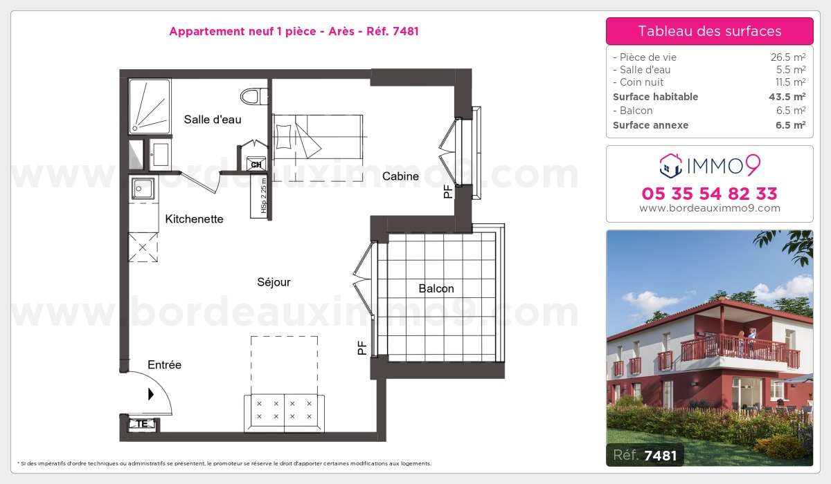 Plan et surfaces, Programme neuf Arès Référence n° 7481