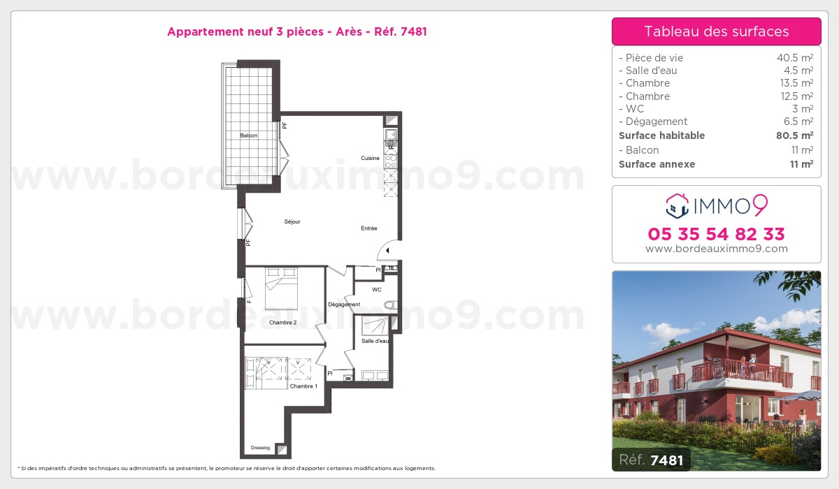 Plan et surfaces, Programme neuf Arès Référence n° 7481