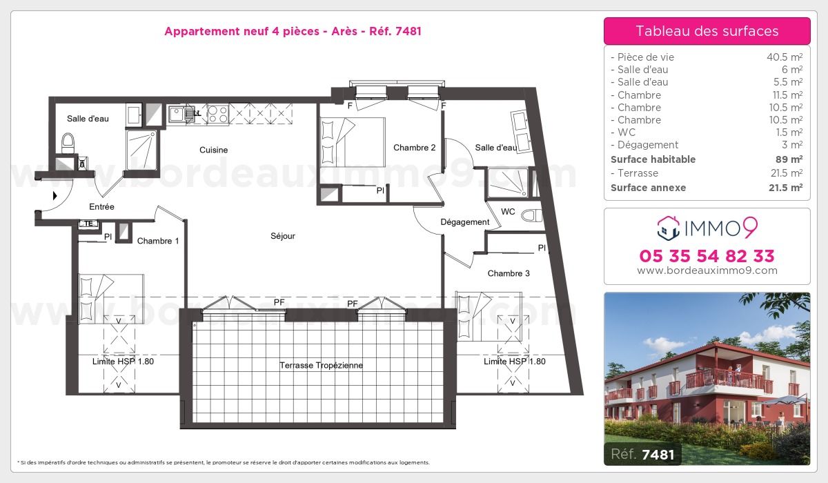 Plan et surfaces, Programme neuf Arès Référence n° 7481