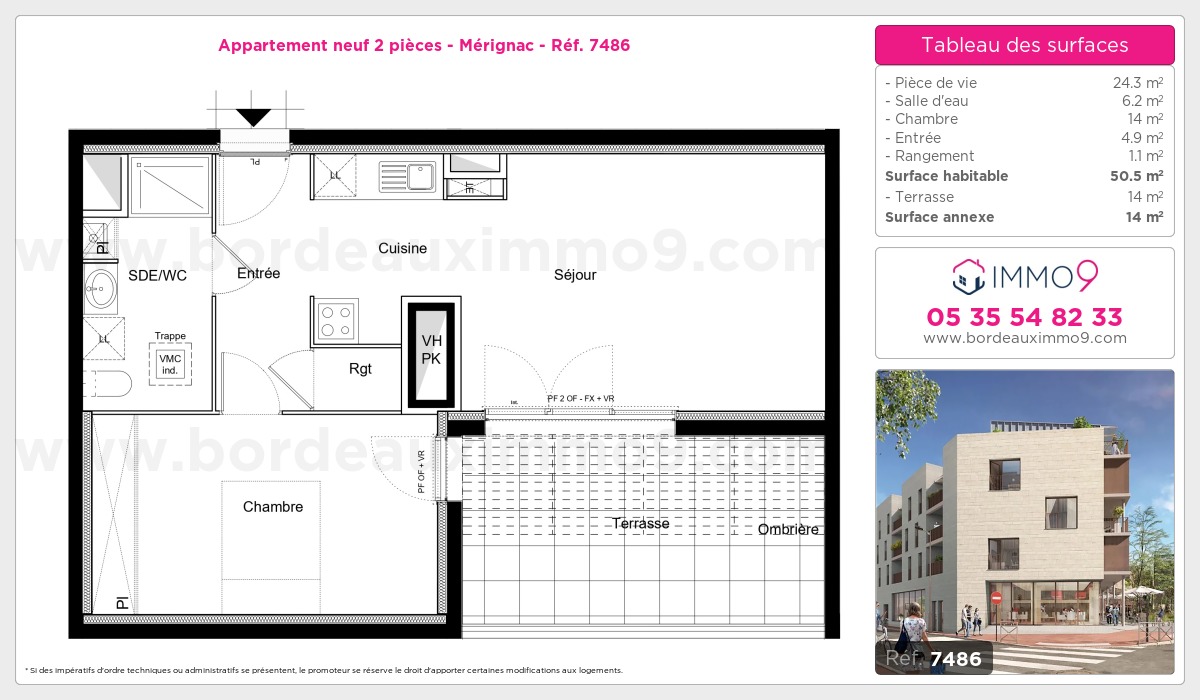 Plan et surfaces, Programme neuf Mérignac Référence n° 7486