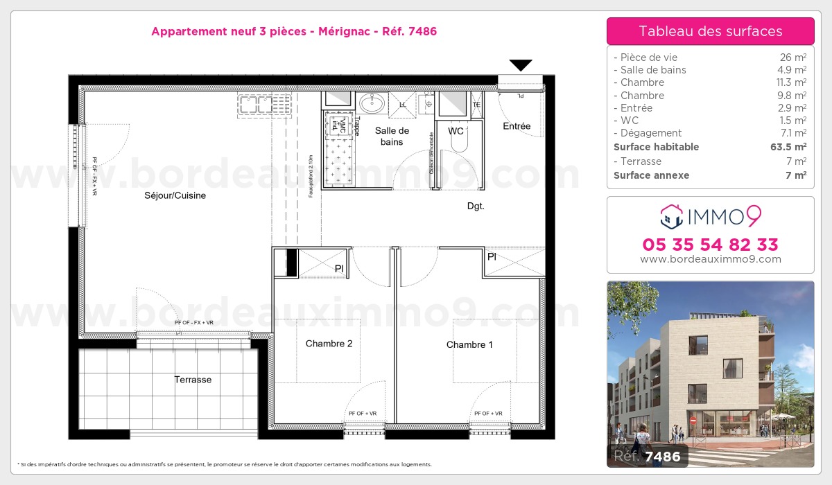 Plan et surfaces, Programme neuf Mérignac Référence n° 7486