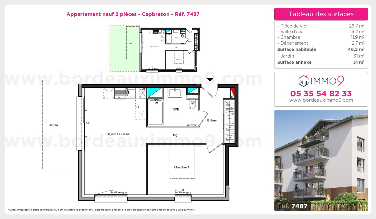 Plan et surfaces, Programme neuf Capbreton Référence n° 7487