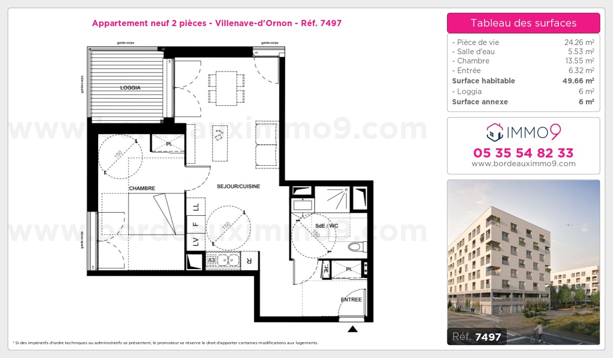 Plan et surfaces, Programme neuf Villenave-d'Ornon Référence n° 7497