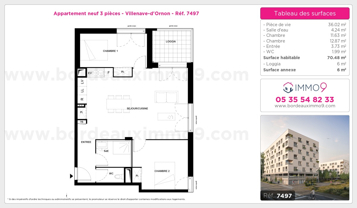 Plan et surfaces, Programme neuf Villenave-d'Ornon Référence n° 7497
