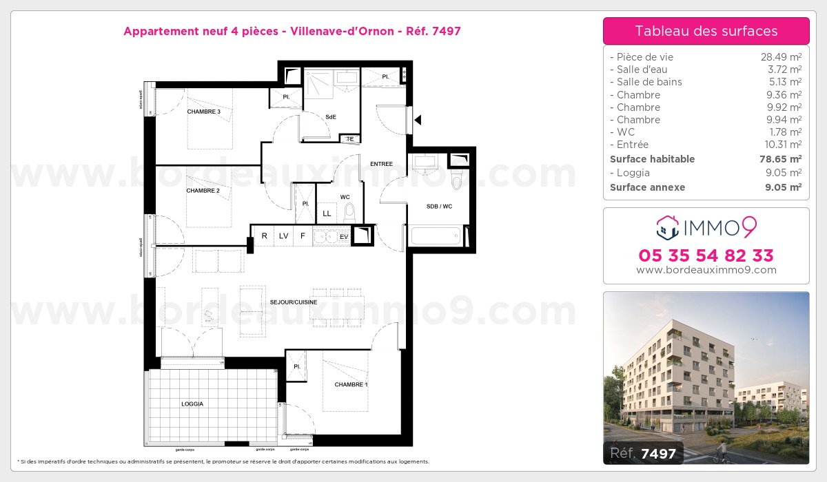 Plan et surfaces, Programme neuf Villenave-d'Ornon Référence n° 7497