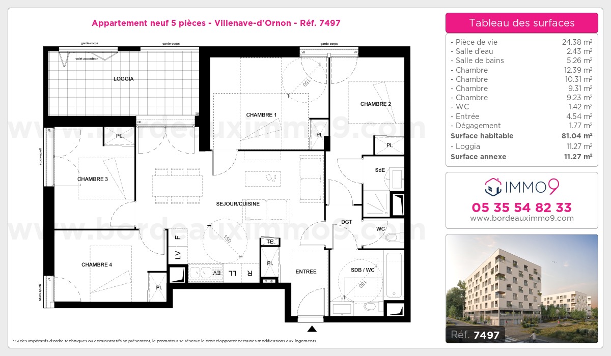 Plan et surfaces, Programme neuf Villenave-d'Ornon Référence n° 7497