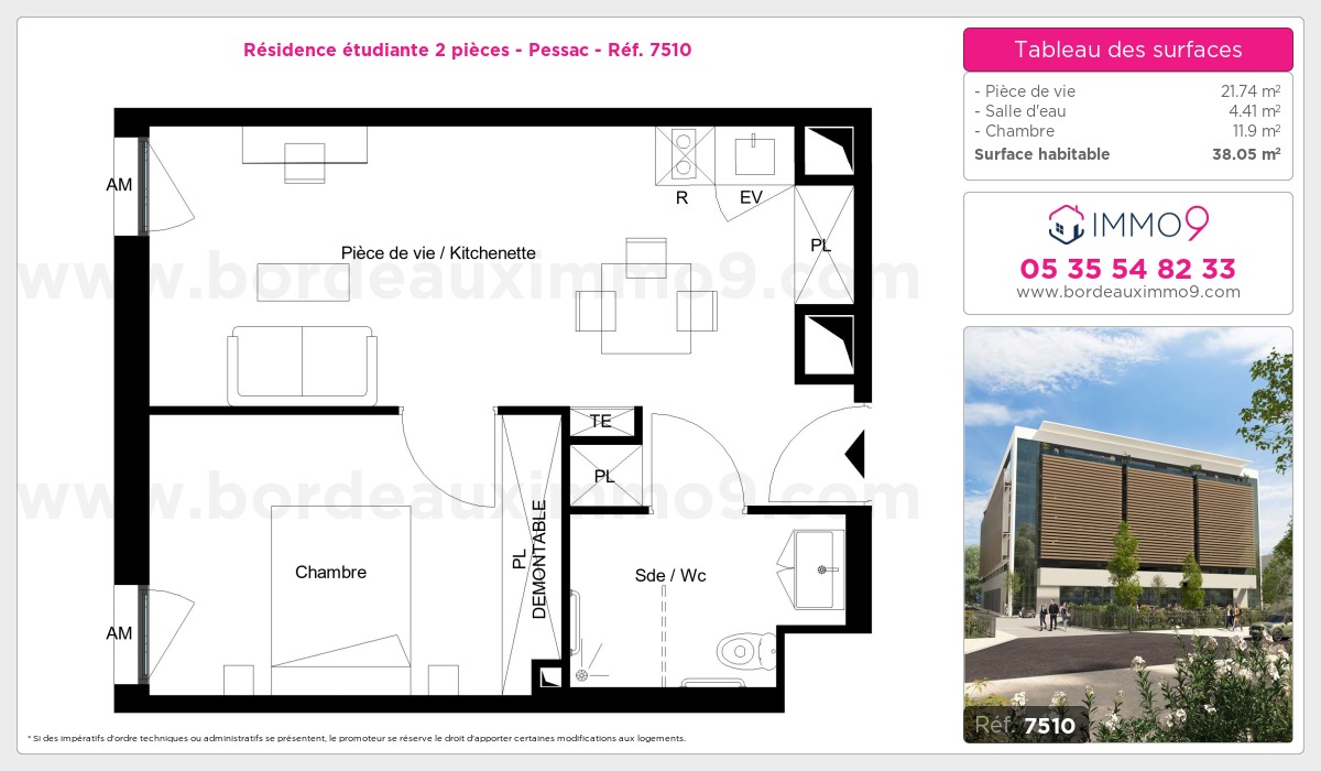 Plan et surfaces, Programme neuf Pessac Référence n° 7510