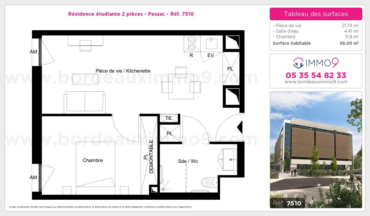Plan et surfaces, Programme neuf Pessac Référence n° 7510