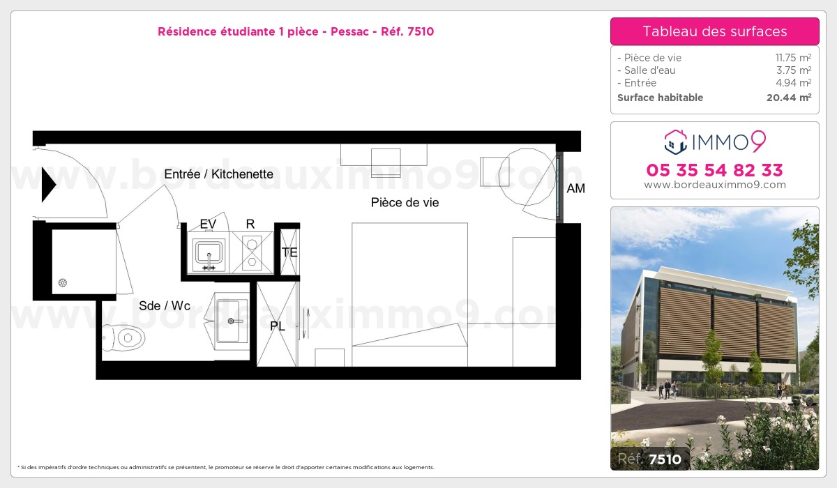 Plan et surfaces, Programme neuf Pessac Référence n° 7510