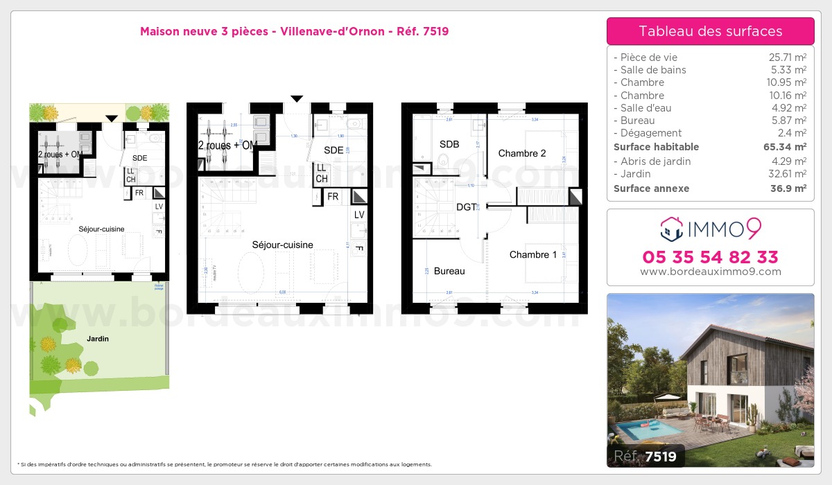 Plan et surfaces, Programme neuf Villenave-d'Ornon Référence n° 7519