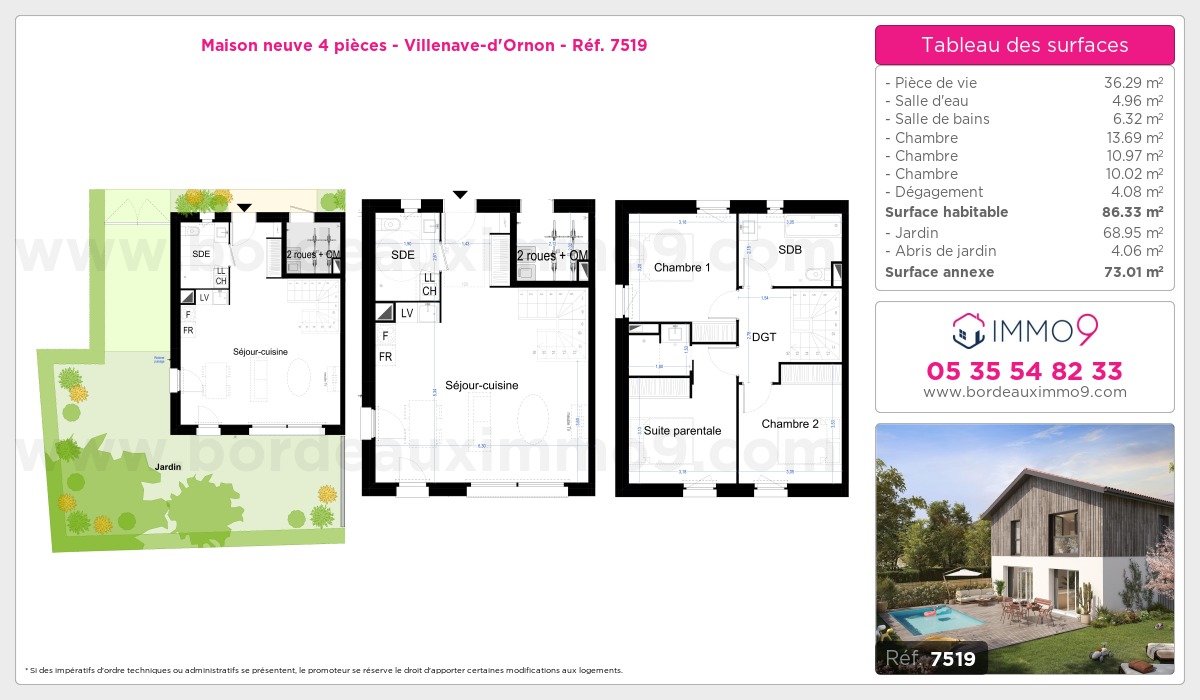 Plan et surfaces, Programme neuf Villenave-d'Ornon Référence n° 7519