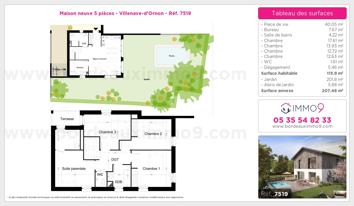 Plan et surfaces, Programme neuf Villenave-d'Ornon Référence n° 7519