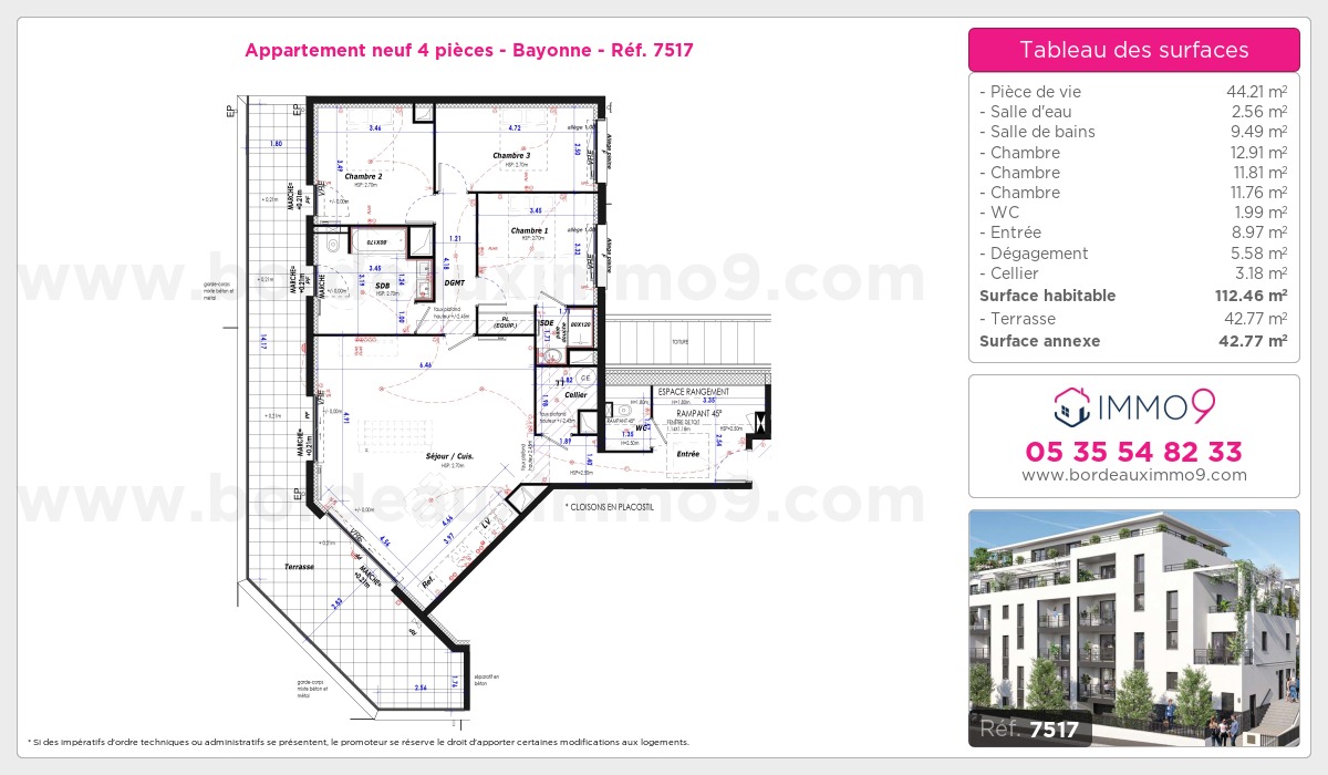 Plan et surfaces, Programme neuf Bayonne Référence n° 7517