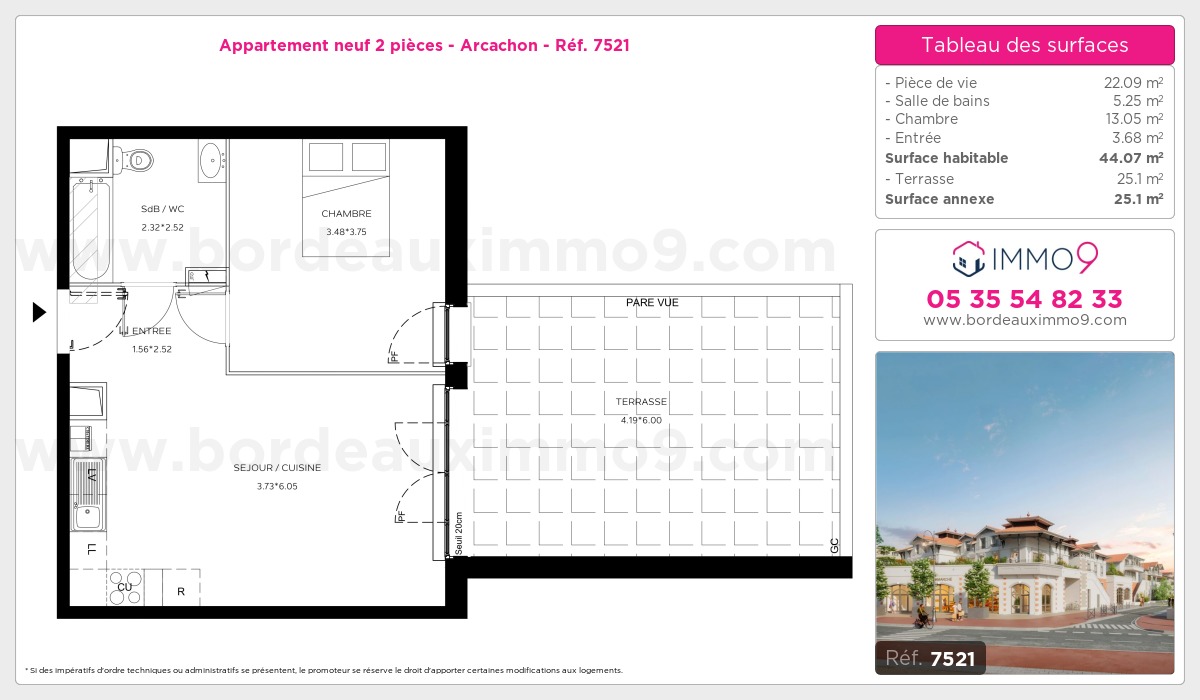 Plan et surfaces, Programme neuf Arcachon Référence n° 7521