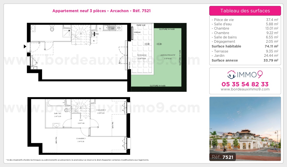 Plan et surfaces, Programme neuf Arcachon Référence n° 7521