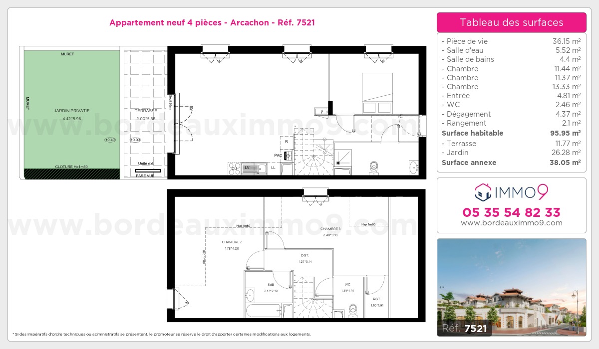 Plan et surfaces, Programme neuf Arcachon Référence n° 7521