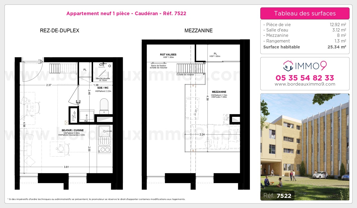 Plan et surfaces, Programme neuf Bordeaux : Caudéran Référence n° 7522