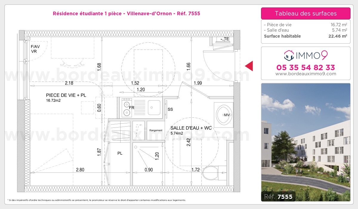 Plan et surfaces, Programme neuf Villenave-d'Ornon Référence n° 7555
