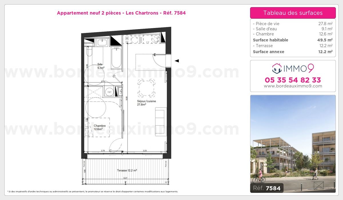 Plan et surfaces, Programme neuf Bordeaux : Chartrons Référence n° 7584