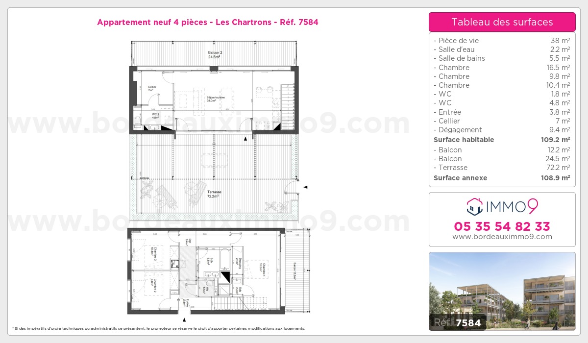 Plan et surfaces, Programme neuf Bordeaux : Chartrons Référence n° 7584