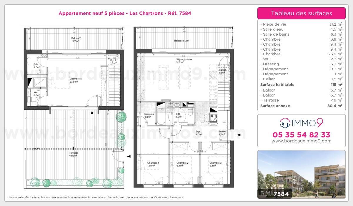 Plan et surfaces, Programme neuf Bordeaux : Chartrons Référence n° 7584