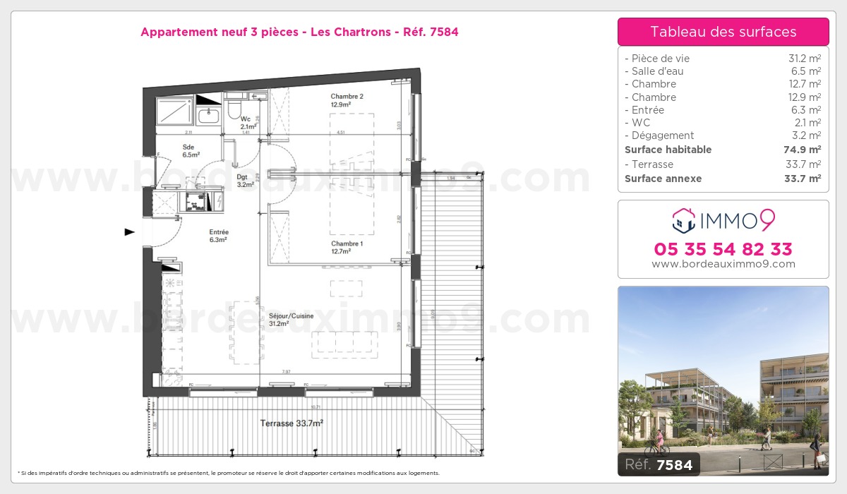 Plan et surfaces, Programme neuf Bordeaux : Chartrons Référence n° 7584