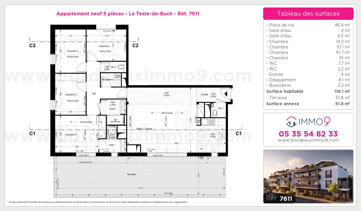 Plan et surfaces, Programme neuf Teste-de-Buch Référence n° 7611