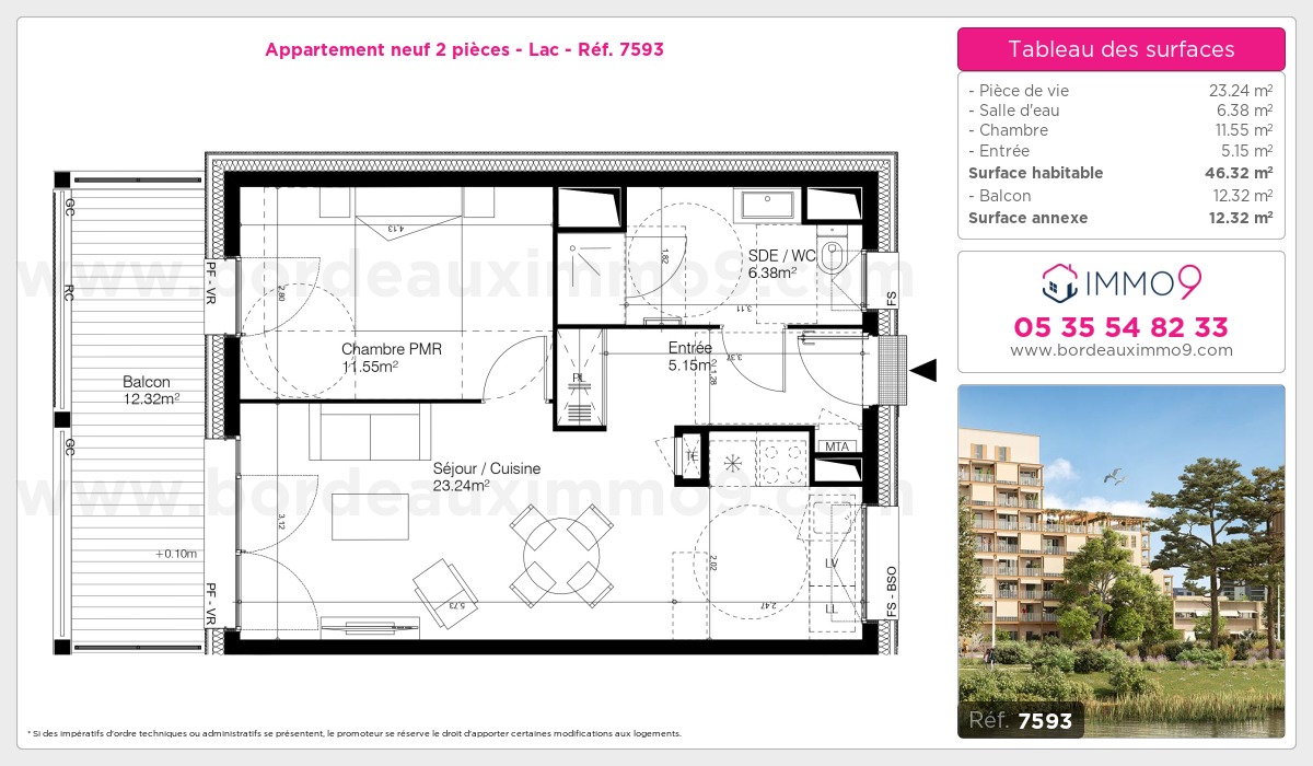 Plan et surfaces, Programme neuf Bordeaux : Lac Référence n° 7593