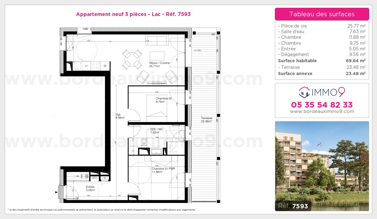 Plan et surfaces, Programme neuf Bordeaux : Lac Référence n° 7593