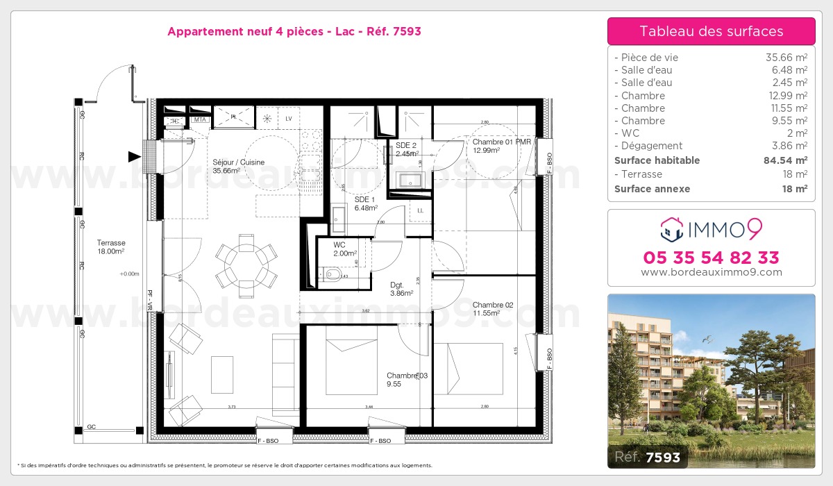 Plan et surfaces, Programme neuf Bordeaux : Lac Référence n° 7593