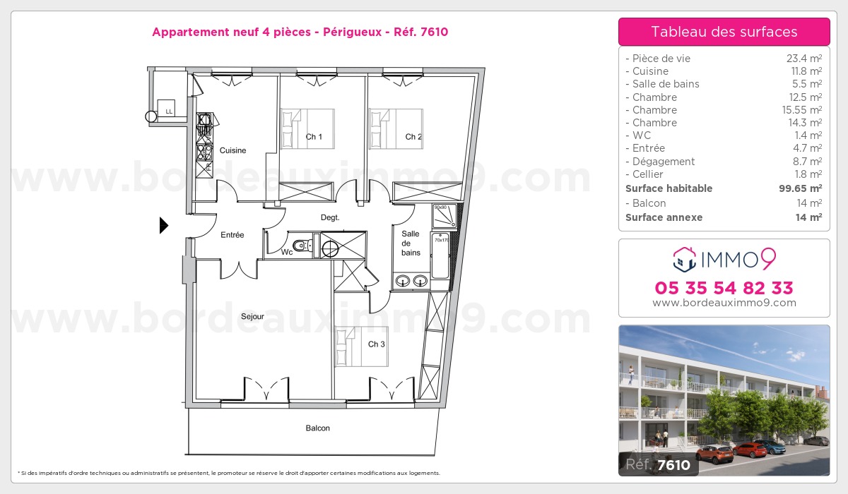 Plan et surfaces, Programme neuf Périgueux Référence n° 7610