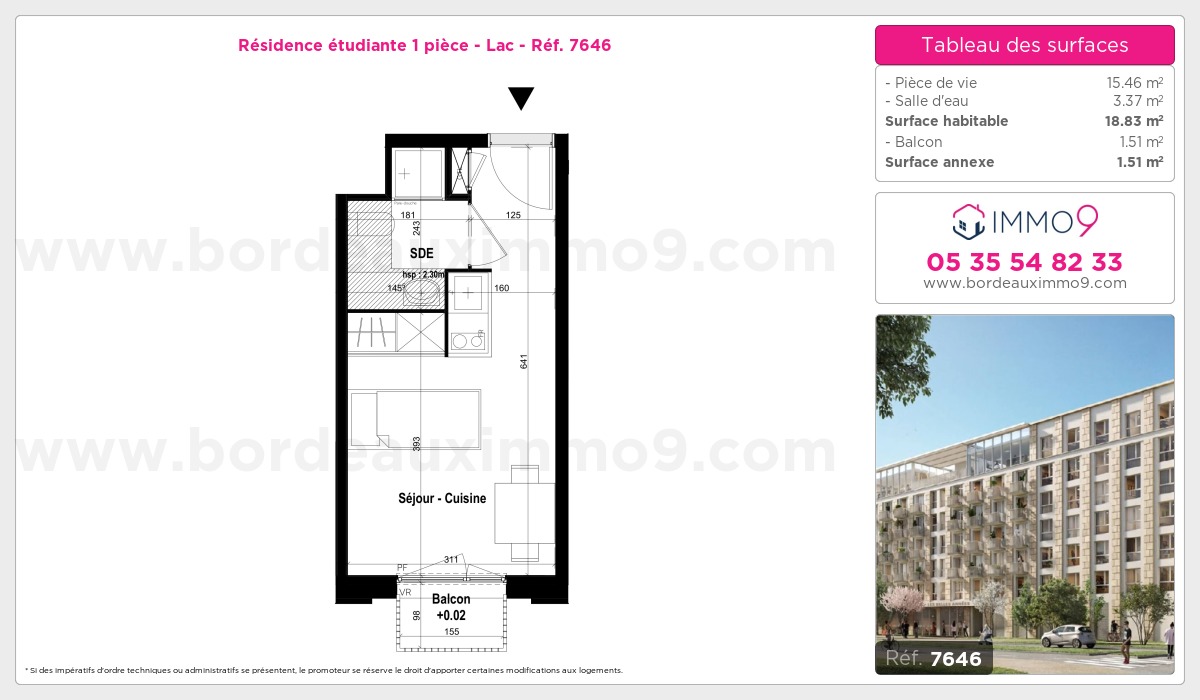 Plan et surfaces, Programme neuf Bordeaux : Lac Référence n° 7646